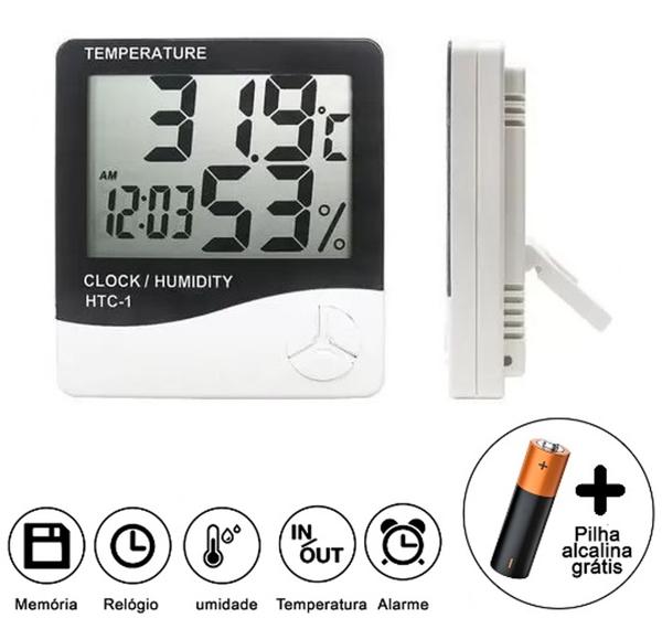 Imagem de Termometro Digital medidor Medir Relógio Controle Temperatura Umidade Ar ambiente Quarto Bebe Alarme