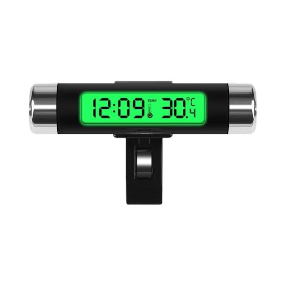 Imagem de Termômetro Digital para Carro com Relógio LCD e Luz de Fundo Azul - Display 2 em 1