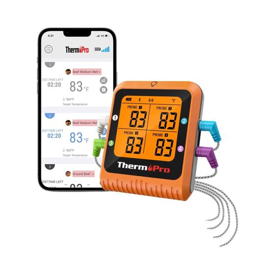 Imagem de Termômetro Digital Sem Fio Bluetooth Thermopro Tp930 200m Com 4 Sondas Para Grelhar Carne E