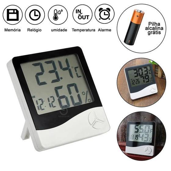 Imagem de Termômetro Higrômetro Digital Relógio Medidor De Umidade do Ar