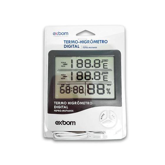 Imagem de Termômetro Higrômetro Relógio Digital Medidor Interno/Externo Exbom
