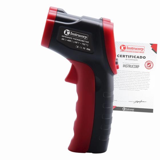 Imagem de Termômetro Infravermelho Laser com Certificado de Calibração Medição Temperatura 50 á 400 C Sem Contato Instrucorp IC2040