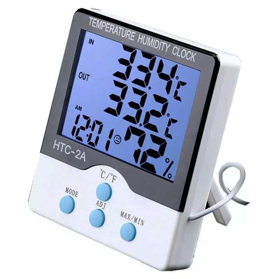 Termômetro Medidor Temperatura Umidade Interno e Externo com Higrômetro HTC-2A Menor preço em Termômetro Medidor Temperatura Umidade Interno e Externo com Higrômetro HTC-2A