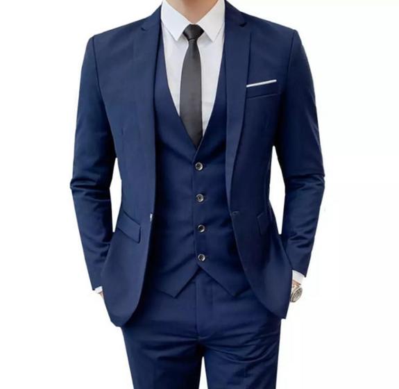 Terno Oxford Slim Completo Azul Marinho + Colete Social Terra Forte Ternos Menor preço em Terno Oxford Slim Completo Azul Marinho + Colete Social Terra Forte Ternos