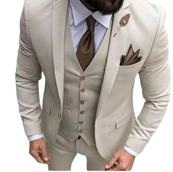 Terno Slim Masculino Oxford Bege + Colete - Paletó+Calça+Barato+colete Menor preço em Terno Slim Masculino Oxford Bege + Colete - Paletó+Calça+Barato+colete