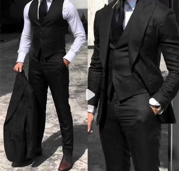 Terno Social Premium Completo Com Colete Preto ( paleto + calça ...