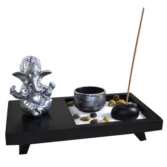 Imagem de Terrário Bandeja Areia Altar Ganesha Jardim Zen Decorativo Porta Vela Incensário Madeira 10cm