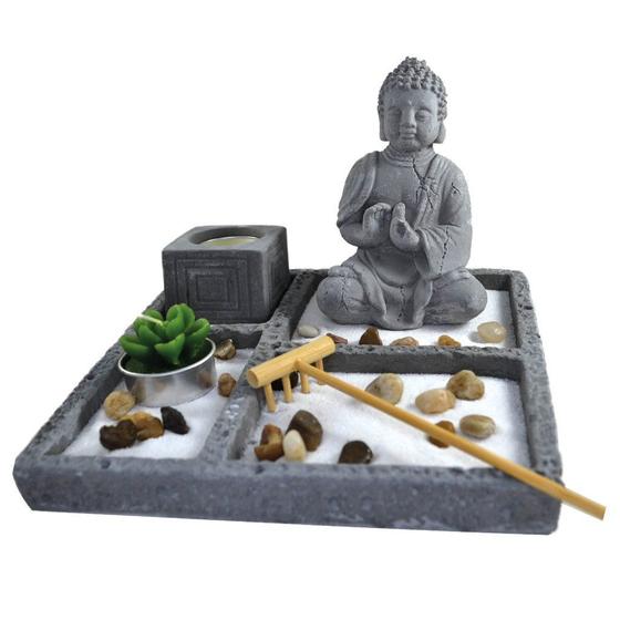 Imagem de Terrário Bandeja Areia Altar Jardim Zen Decorativo Porta Vela Meditação Pedra 14cm