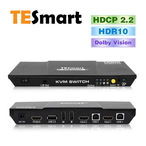 Imagem de tesmart hdmi2.0 Versão 4 K Ultra HD 2 x 1 HDMI Switch KVM 3840 x 2160 @ HZ 4: 4: 4 Suporta USB 2.0 Devices Control de até 2 Computers/SERVERS/DVR