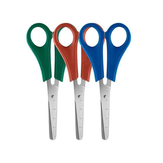 Imagem de Tesoura Escolar C Régua De Aço Inox Com 13Cm Colorida Kit 3