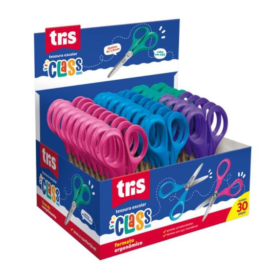 Imagem de Tesoura escolar Tris Class colorida c/30
