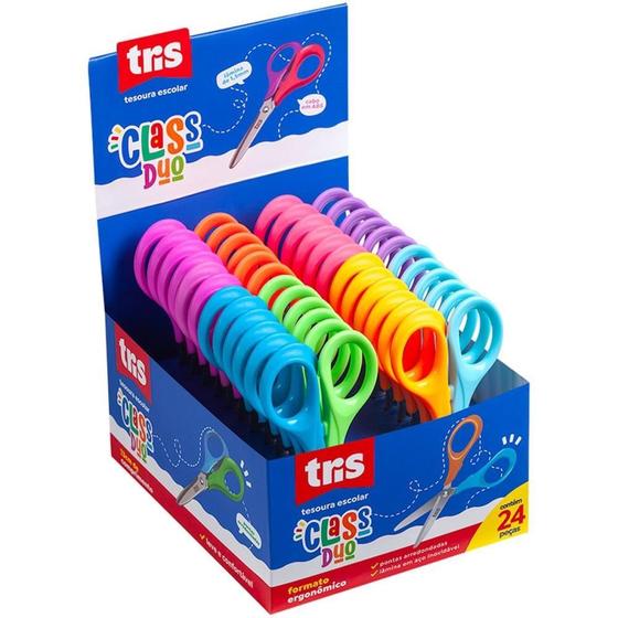 Imagem de Tesoura Escolar TRIS CLASS Duo 13CM 4 Cores Display com 24