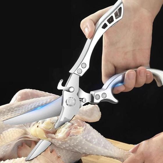 Tesoura Multifuncional Cozinha Aço Inox Frango Osso Peixe - TESOURA CORTA PEIXES E CARNES