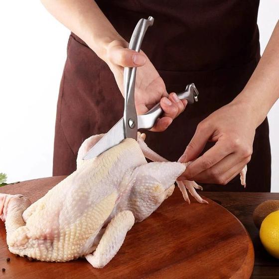 Tesoura Multifuncional Cozinha Aço Inox Frango Osso Peixe - TESOURA CORTA PEIXES E CARNES