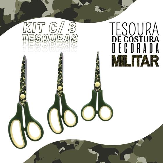 Imagem de Tesoura Para Costura Decorada Militar Kit C/ 03 - Nybc