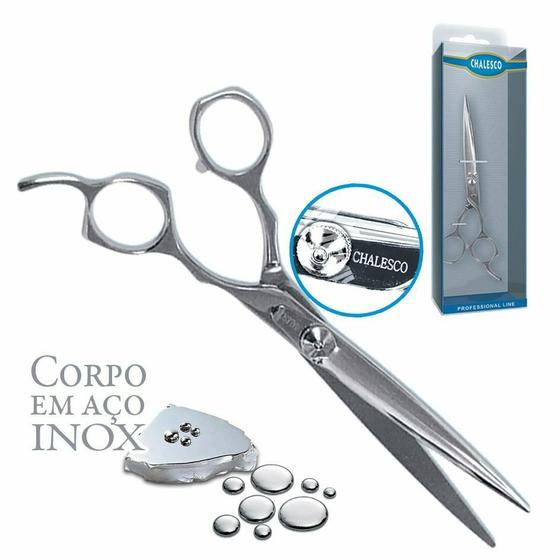 Imagem de Tesoura Profissional Corte Reto 10 polegadas em Aço Cromado com Botão Regulador de Tensão 25cm Chalesco