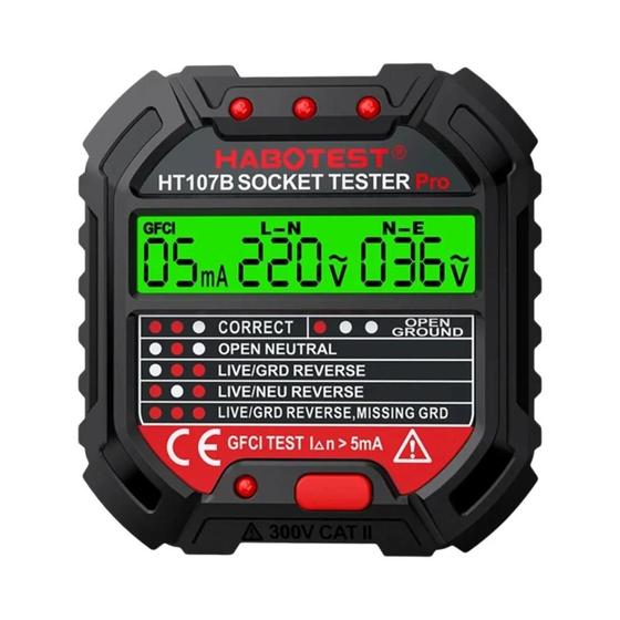 Imagem de Teste De Tensão RCD 5 30mA Detector De Soquete Polaridade Controle De Fase HABOTEST HT107 Testador