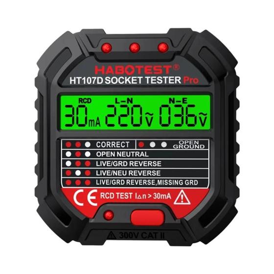 Imagem de Teste De Tensão RCD 5 30mA Detector De Soquete Polaridade Controle De Fase HABOTEST HT107 Testador