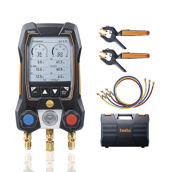 Imagem de Testo 550s Manifold Digital 2 Vias Bluetooth Com 3 Mangueiras  2 sondas de Temperatura Testo 115i Sem Fio Kit Smart  (0564 5503)