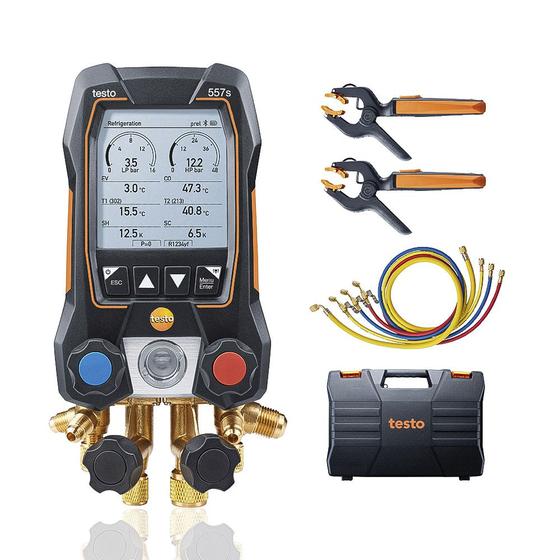 Imagem de Testo 557s Manifold Digital 4 Vias Bluetooth Com 4 Mangueiras 2 sondas de Temperatura Testo 115i Sem Fio + Vacuômetro 55