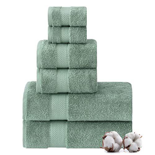 Imagem de Textilom 100% Algodão Turco 6 Pcs Bath Towel Set, Toalhas de Banho de Luxo para Banheiro, Conjunto de Toalhas macias e absorventes do banheiro ( 2 toalhas de banho, 2 toalhas de mão, 2 toalhas de banho )- Verde