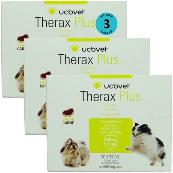 Imagem de Therax Plus 660mg Com 4 comprimidos VermífugoUCBVET Kit Com 3