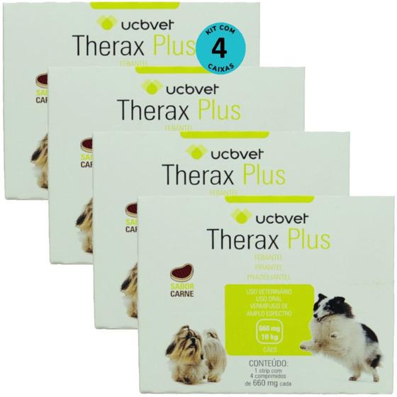 Imagem de Therax Plus 660mg Com 4 comprimidos VermífugoUCBVET Kit Com 4