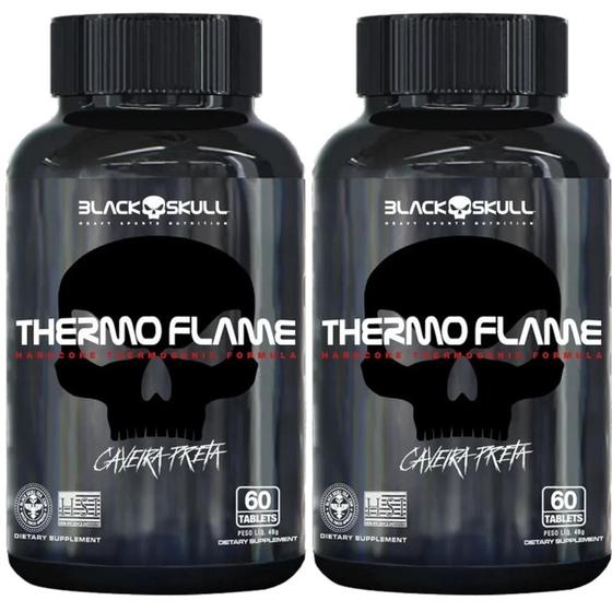 Imagem de Thermo Flame 60 Caps Termogênico Black Skull Kit 2 Potes