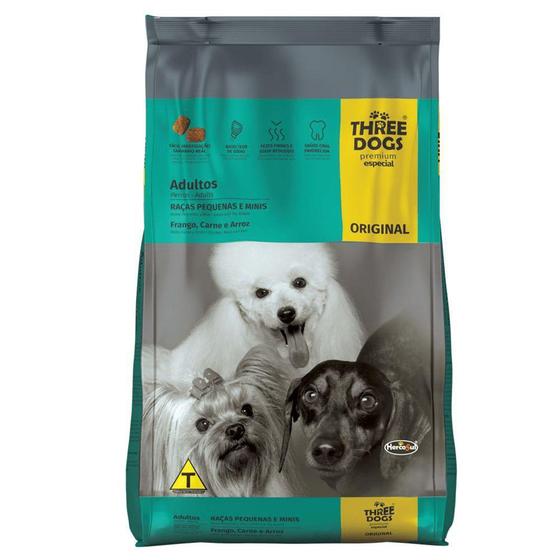 Imagem de Three Dogs Cães Adultos - Raças Peq e Min -  Frango,Carne e Arroz 1kg - Hercosul