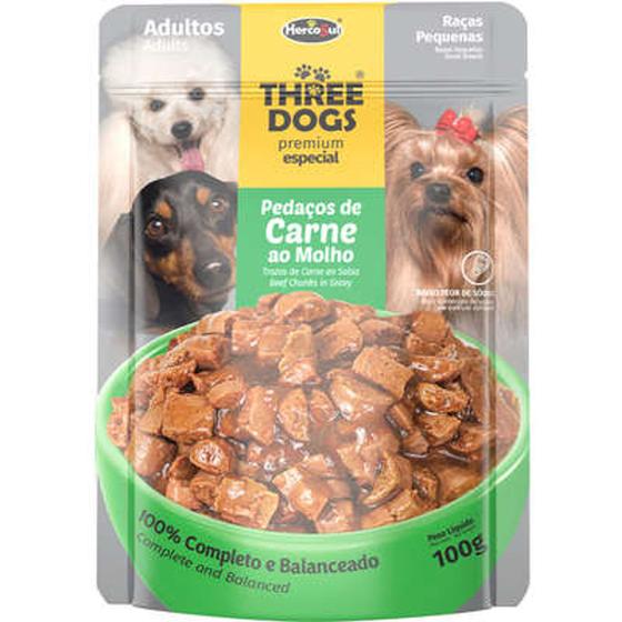 Imagem de Three dogs sache adulto pequenos mini carne 100g