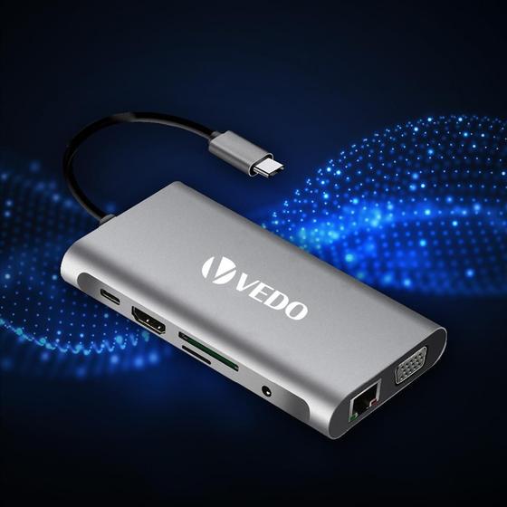 Imagem de Thunderbolt VEDO 10 em 1 4K HDMI 3 portas USB 3.0 LAN VGA, SD e TF USB C