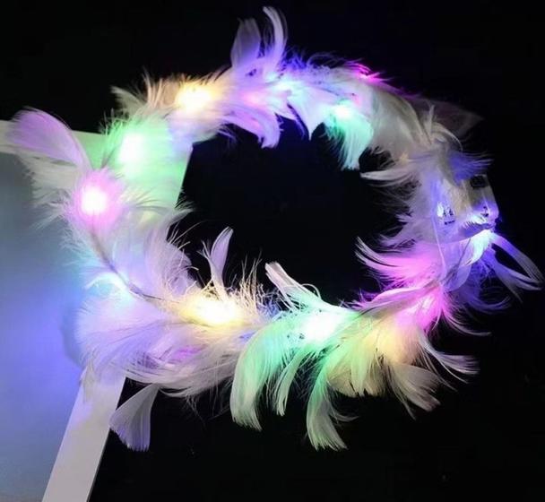 Imagem de Tiara Coroa Aureola de Anjo Com Pena e Led Festas