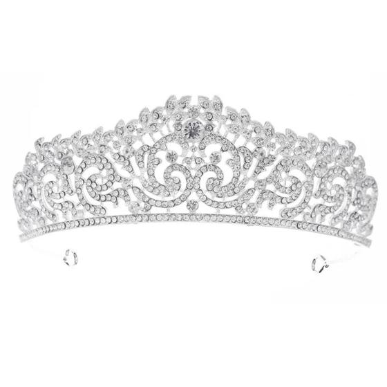 Imagem de Tiara Coroa Cabelo Noiva Debutante Princesa Alto Luxo Prata