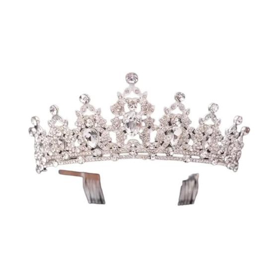 Imagem de Tiara de Noiva com Cristais Prateados - Coroa de Casamento com Véu