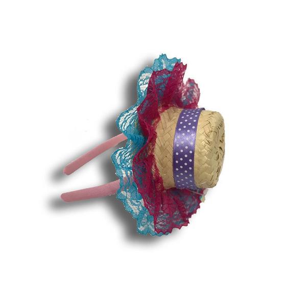 Tiara Junina com Chapeuzinho de Palha Colorida Extra Festas Tiara