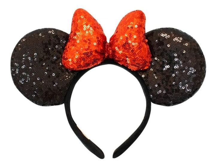 Imagem de Tiara Laço Vermelho Orelhas Minnie Lantejoulas - Disney