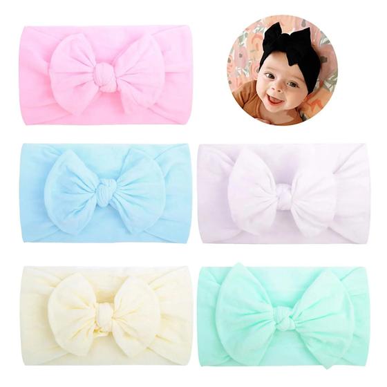 Imagem de Tiaras de Bebê - Conjunto com 5 Unidades de Nylon Super Macio e Elástico