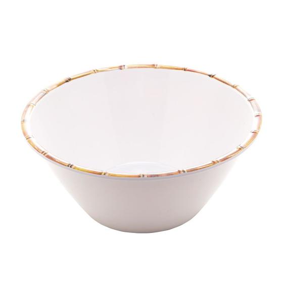 Imagem de Tigela Bowl De Melamina Branco Com Borda Bambu Para Sobremesas Sorvete 15cm