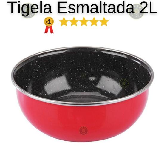 Imagem de Tigela Esmaltada 2 Litros Vermelho esmalte Retro com Borda Aluminio