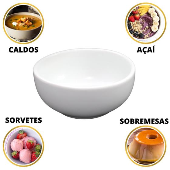 Imagem de Tigela Mexicana Bowl 400 ml Porcelana Branca Sopa Caldo Sobremesa Mousse Refratário Apto para Forno 13,5 cm