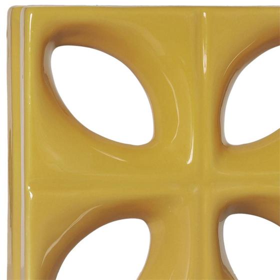 Tijolo Vazado Esmaltado Cobogó Folha 25x25x8cm Amarelo Menor preço em Tijolo Vazado Esmaltado Cobogó Folha 25x25x8cm Amarelo