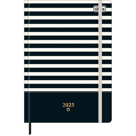 Imagem de Tilibra - Planner Costurado 14,5 x 20,5 cm West Village 90 G 2025 - Fundo preto - listras bege