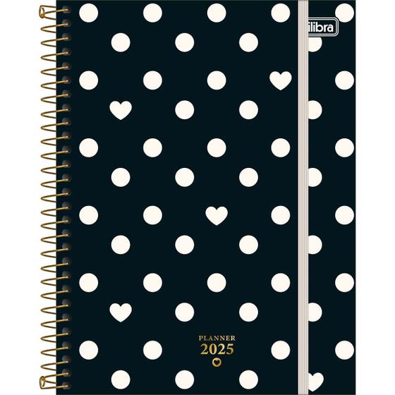 Imagem de Tilibra - Planner Espiral 17,7 x 24 cm West Village 2025 - Fundo Preto - corações e bolas