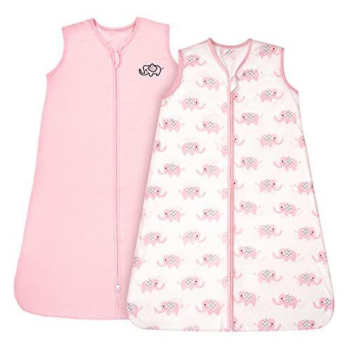 Imagem de TILLYOU Sleep Sack - Cotton Wearable Blanket Baby 2-Pack Set, Fits Toddlers Age 18-24 Months, Pink Elephant