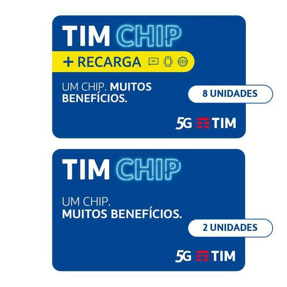TIM Chip Kit 10 unidades: 2 sem recarga e 8 com recarga Menor preço em TIM Chip Kit 10 unidades: 2 sem recarga e 8 com recarga