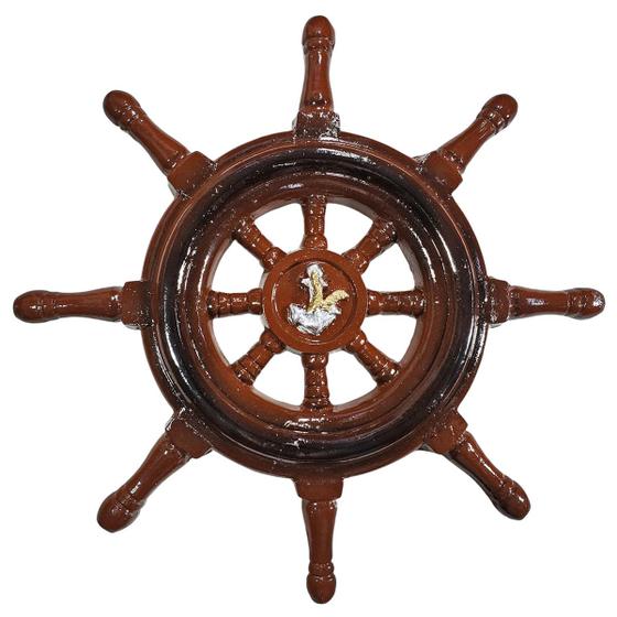 Imagem de Timão Roda Leme Navio Decorativa Enfeite Parede Resina 31cm