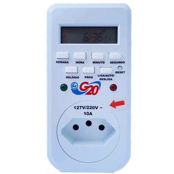 Timer Temporizador Digital 10a Bivolt Plugue 20 Programações - G20 Menor preço em Timer Temporizador Digital 10a Bivolt Plugue 20 Programações - G20