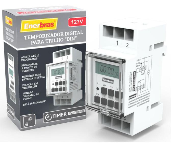 Timer Temporizador Digital 220V Trilho DIN Enerbras Temporizador de