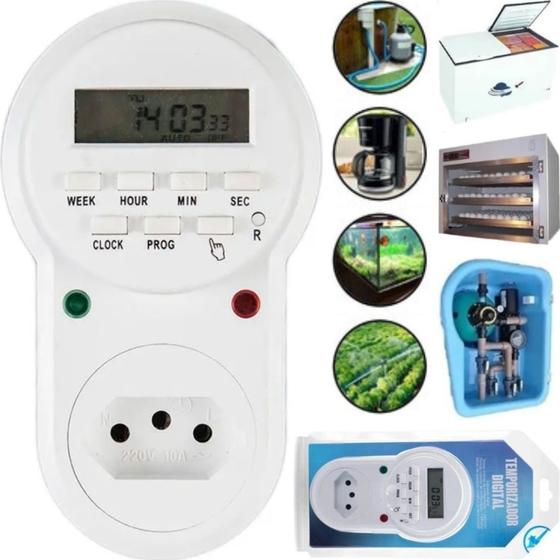 Imagem de Timer Temporizador Digital Bivolt Visor LCD Programador Tomada Luz Bomba Piscina Aquário