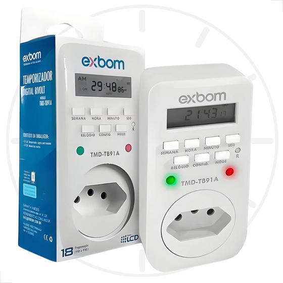 Timer Temporizador Programador de Tomada Digital Liga e Desliga com 18 Funções Exbom/TMD-TB91A Menor preço em Timer Temporizador Programador de Tomada Digital Liga e Desliga com 18 Funções Exbom/TMD-TB91A